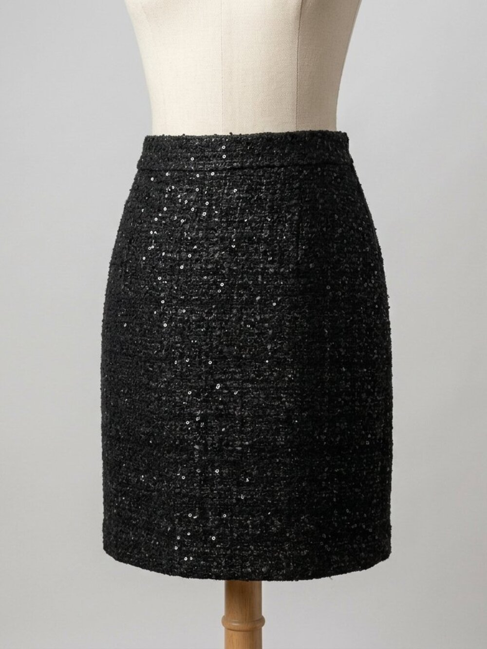Anne Klein Sequined Tweed Black Mini Skirt